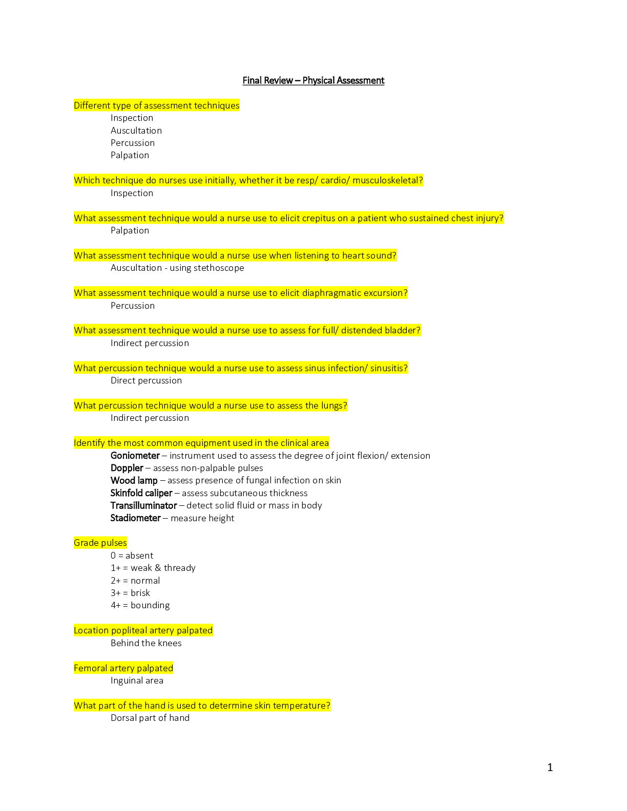 Preview image of NURS 190 PA FINAL Review (Complete Latest Version) document